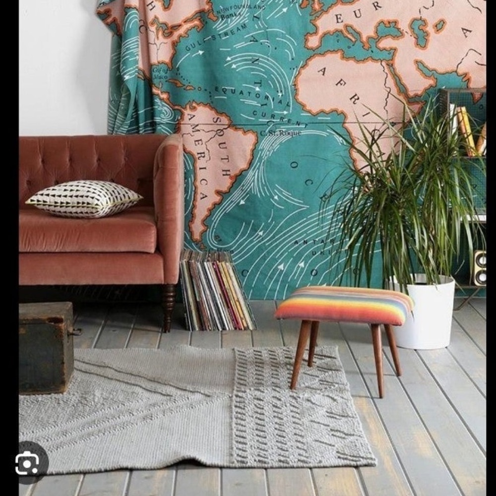 Urban Outfitters World Map Tapestry - Teal and Orange